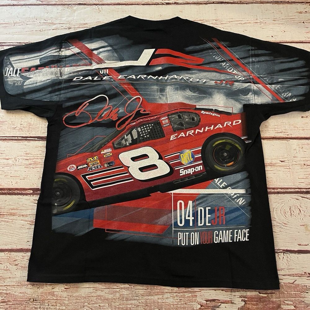 Vintage AOP Dale Earnhardt Jr. Nascar All Over Print T Shirt Large Dominator NOS - Picture 10 of 10